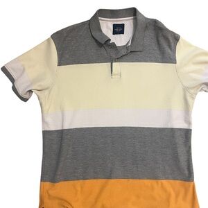 Men’s Collared Slim Fit Polo, stretchy material, yellow stripe, Men’s XL